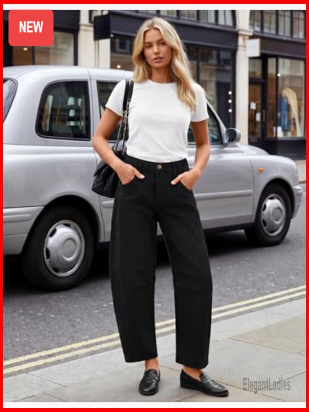 High Waisted Wide Leg Barrel Jeans Stretchy Ankle Pants with Pockets - Picture 5 of 7